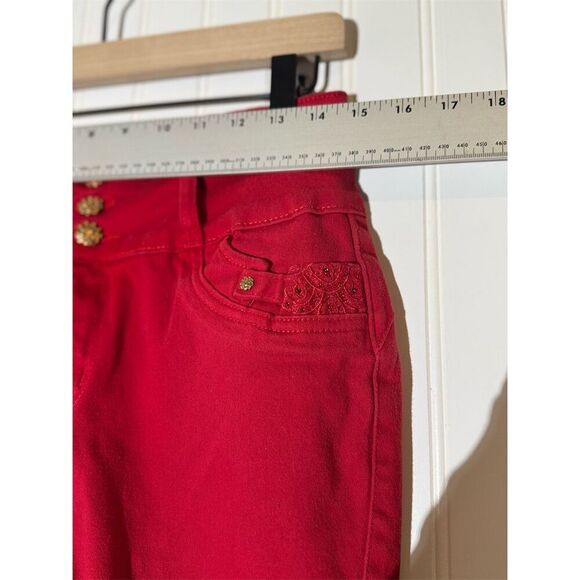 ModaXpress Y2K Red Cropped Pants Sz 13 Lace-Up Gold Button Streetwear Baddie - Picture 3 of 11